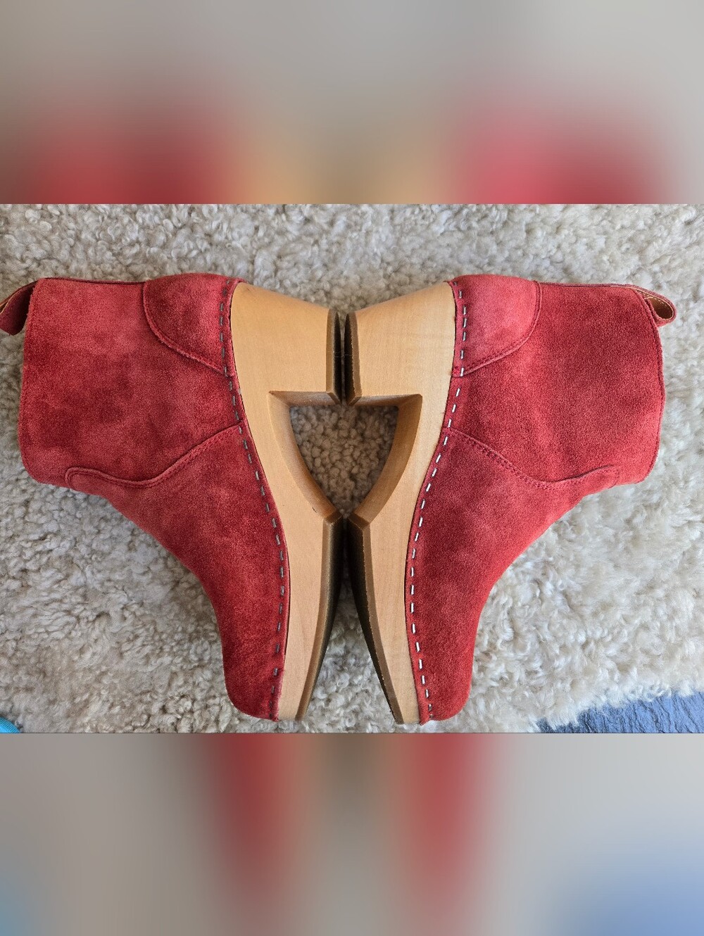 New with Box Swedish Hasbeens Zip It Emy Rusty Red "RostSuede Clog Boots Size 39 - Picture 5 of 11